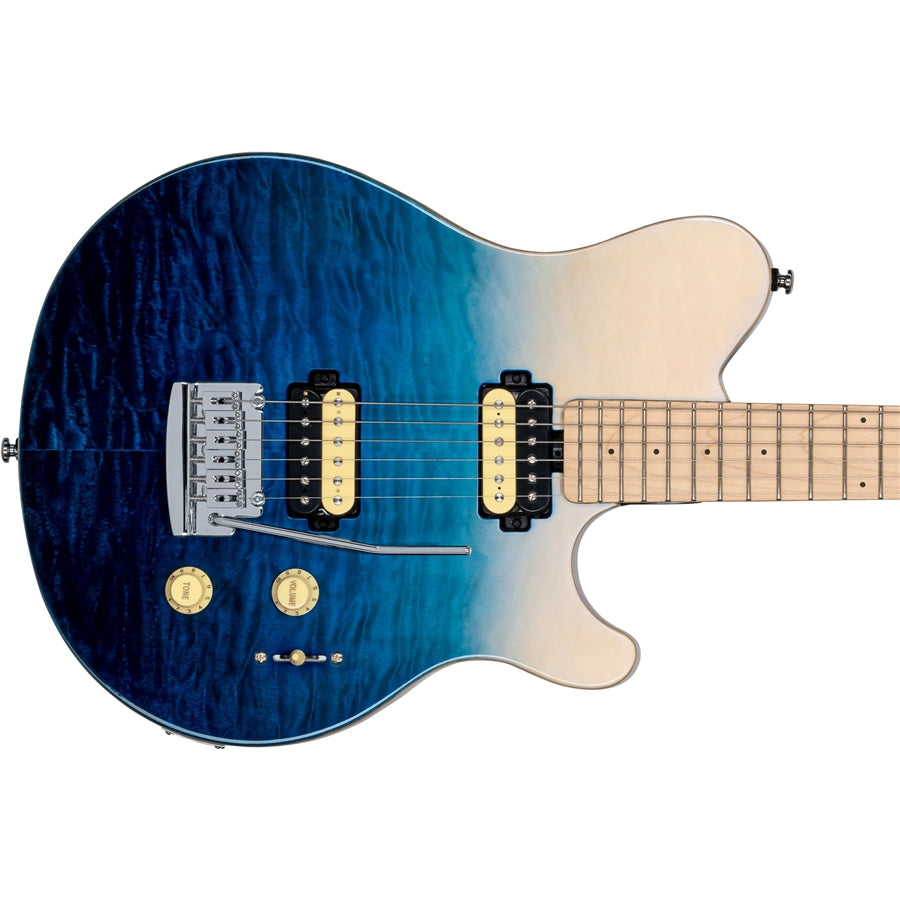 Sterling Music Man Axis AX3 Quilted Maple Spectrum Blue
